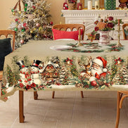 Weihnachtstischdecke mit Weihnachtsmann- und Schneemannmotiv – Festoria