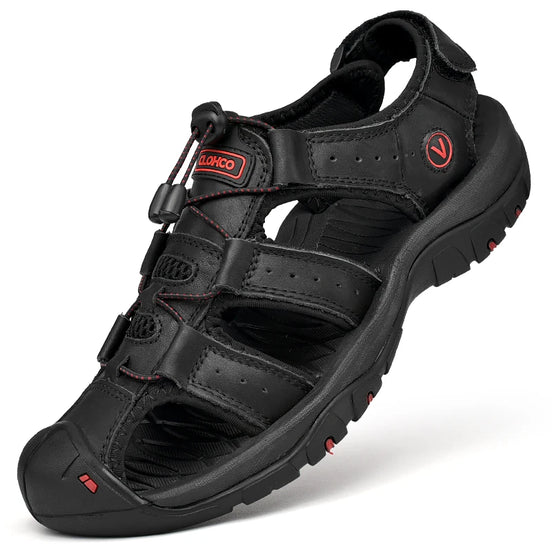 Veltrano Herren Ledersandalen mit Klettverschluss