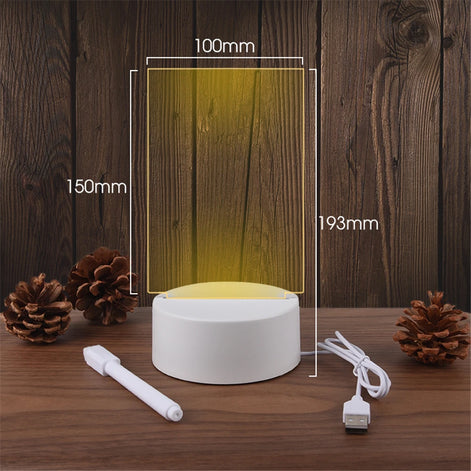 Lunaris LED-Memoleuchte – USB-Acryltafellicht mit Schreibtafel