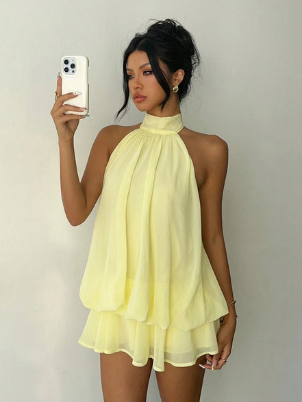Elanora Damen Chiffonkleid mit Neckholder und Offenem Rücken