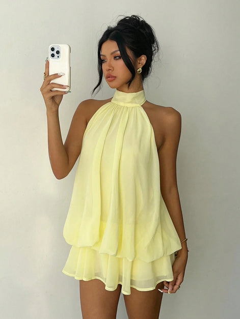 Elanora Damen Chiffonkleid mit Neckholder und Offenem Rücken