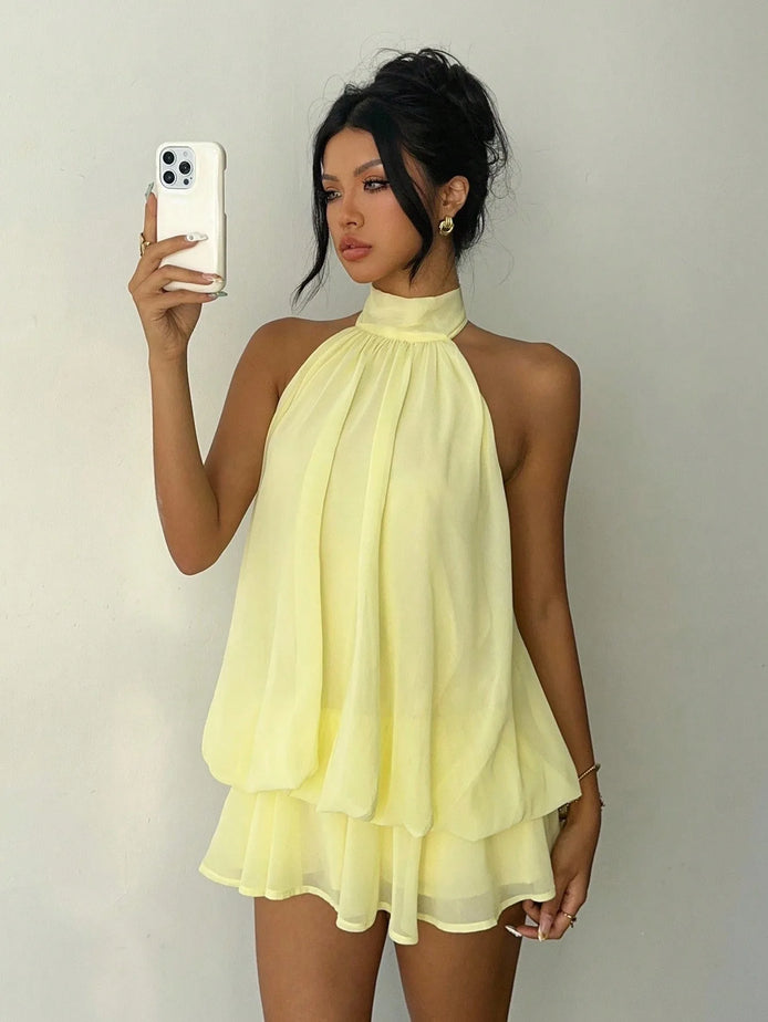 Elanora Damen Chiffonkleid mit Neckholder und Offenem Rücken