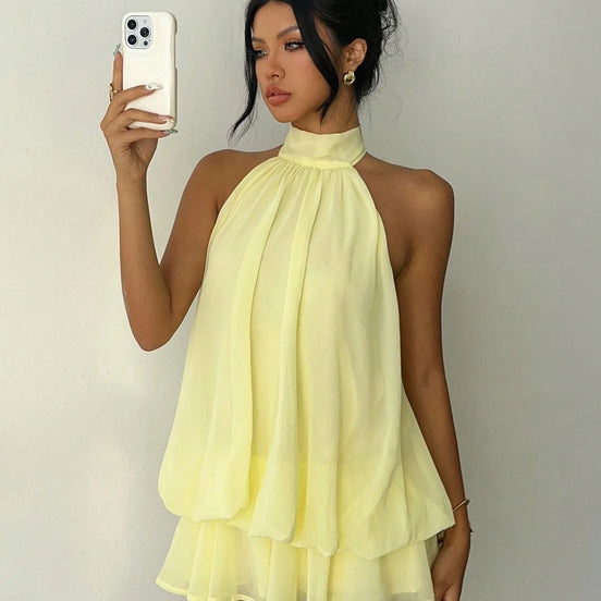 Elanora Damen Chiffonkleid mit Neckholder und Offenem Rücken