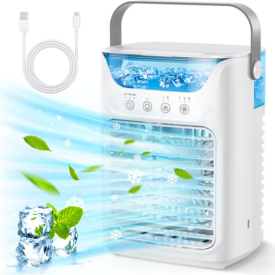 Tragbarer USB Luftkühler mit Wassernebel und 7-Farbigem LED-Licht – Frescavo