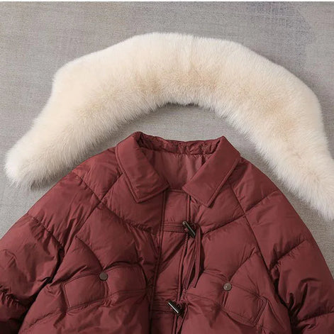 Damen Winterjacke mit Knopfleiste, Stehkragen und lockerer Passform – Elvoria