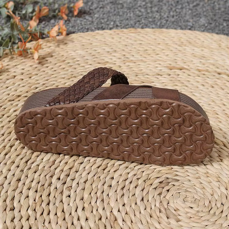 Damen Plateau-Pantoletten mit geflochtenem Design und offener Zehenpartie – Velmora