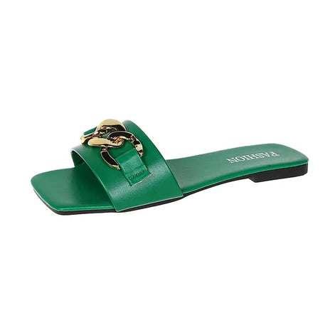 Damen-Sandalen mit Metallkette und flacher Sohle – Auréline