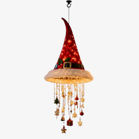 Hängende Weihnachtsdekoration mit LED-Licht und Nikolausmütze – Luminella