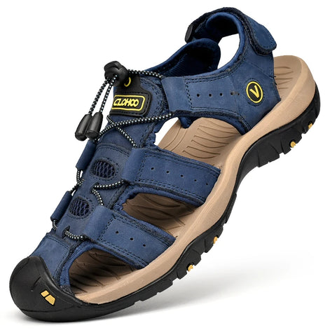 Veltrano Herren Ledersandalen mit Klettverschluss