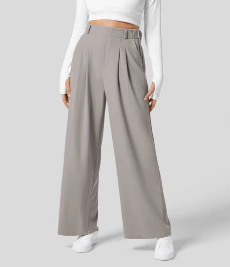 Velmoria Damen Karohose mit weitem Bein und hoher Taille
