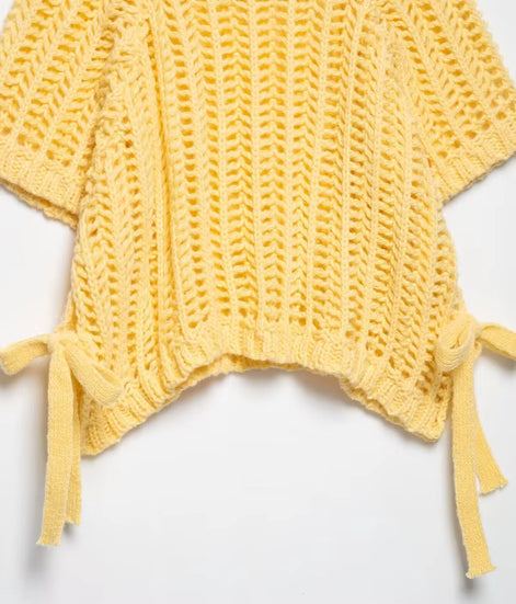 Avelisse Damen Strickpullover mit Schleife und Kurzen Ärmeln