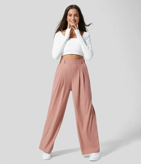 Velmoria Damen Karohose mit weitem Bein und hoher Taille