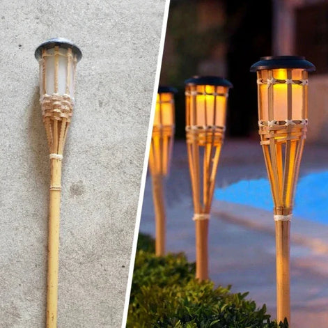 Solar-Gartenfackeln mit Flammenlichteffekt im 5er-Set für den Außenbereich