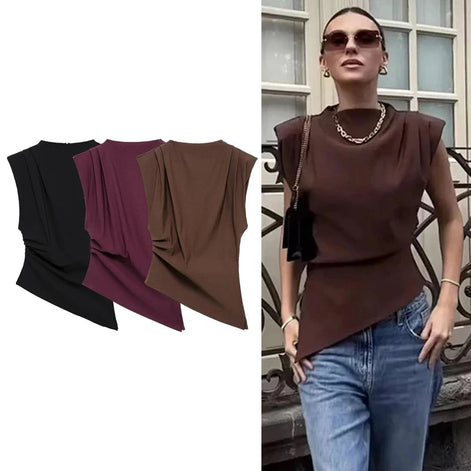 Elara Asymmetrisches Damen Top mit Drapierung