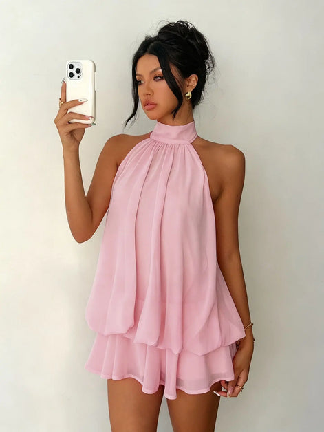 Elanora Damen Chiffonkleid mit Neckholder und Offenem Rücken