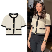 Damen Kurzarm Blazer mit Knopfleiste und Rundhalsausschnitt Velmisse