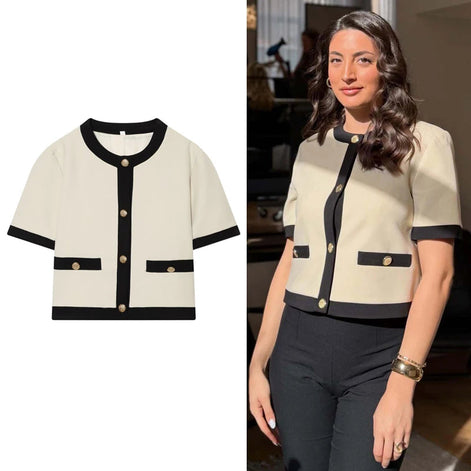 Damen Kurzarm Blazer mit Knopfleiste und Rundhalsausschnitt Velmisse