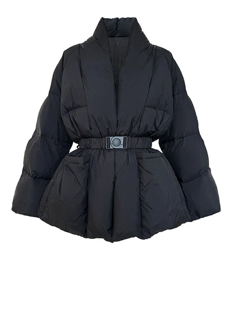 Damen Winterjacke mit Taillengürtel und Taschen Velmaria