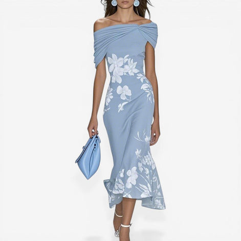 Mirella Damen Kleid mit Off-Shoulder-Ausschnitt und Blumenmuster