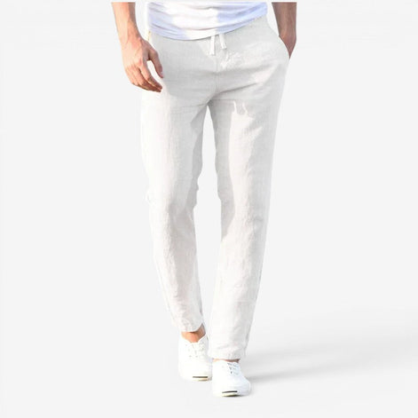 Torven Herren Leinenhose mit Hohem Bund und Weitem Bein