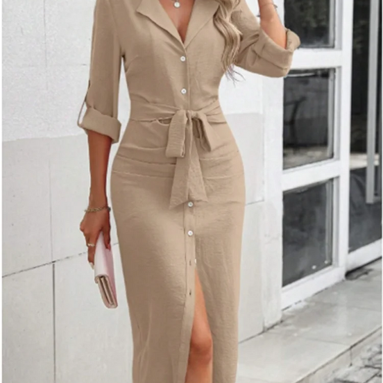 Meravelle Langarm Kleid mit V-Ausschnitt