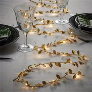 LED Lichterkette mit goldenen Blättern und 20 warmweißen LEDs – Goldelvia