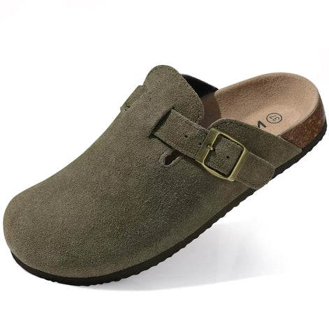 Marivelle Unisex Clogs aus Veloursleder mit Korkfußbett