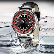 Herren Armbanduhr mit Roulette-Zifferblatt, Quarzwerk und Lederarmband – Rouvelto