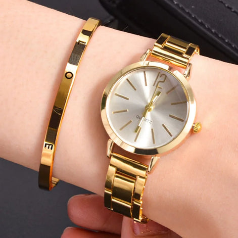 Damen Quarz-Armbanduhr mit Edelstahlarmband im 2er-Set