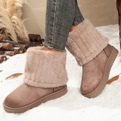 Damen Winterstiefeletten aus Wildleder mit Plüschfutter und Rippbund – Suvelina