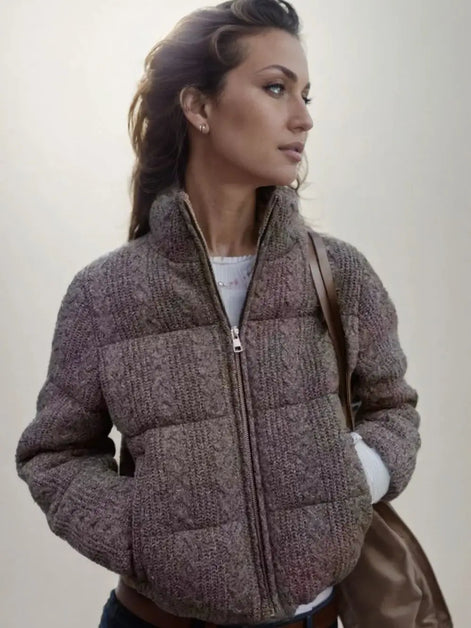 Damen Winterjacke mit Strickkragen und wattierter Füllung – Alvessa