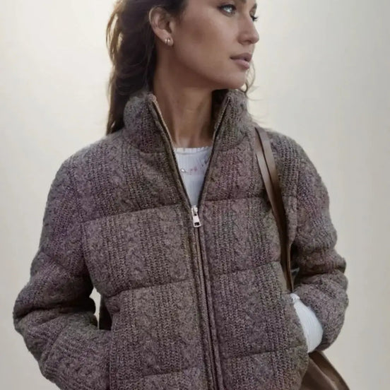Damen Winterjacke mit Strickkragen und wattierter Füllung – Alvessa