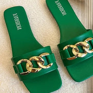 Damen-Sandalen mit Metallkette und flacher Sohle – Auréline