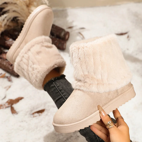 Damen Winterstiefeletten aus Wildleder mit Plüschfutter und Rippbund – Suvelina