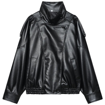 Damen Cropped Bomberjacke in Kunstleder-Optik mit Reißverschluss – Valenna