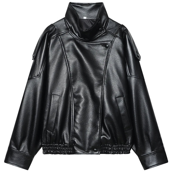 Damen Cropped Bomberjacke in Kunstleder-Optik mit Reißverschluss – Valenna