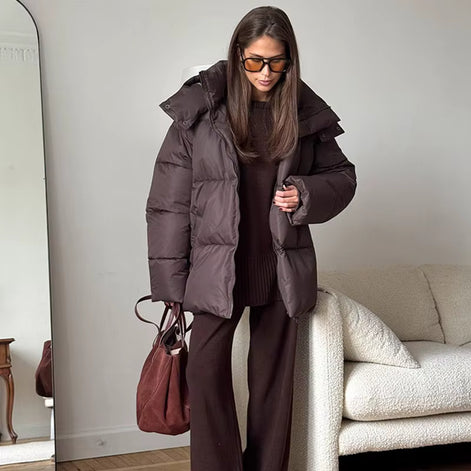 Damen Winterjacke mit abnehmbarer Kapuze und Stehkragen – Norvella