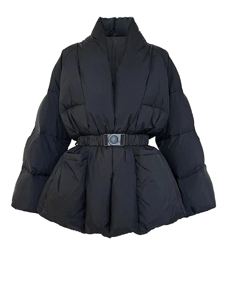 Damen Winterjacke mit Taillengürtel und Taschen Velmaria