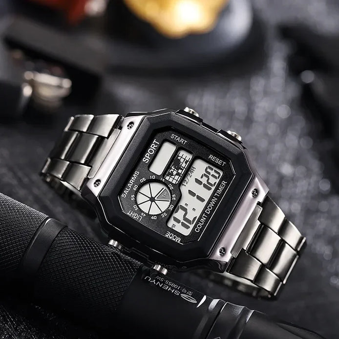 Varston Digitaluhr – Unisex-Modell mit Digitalanzeige und Edelstahlarmband