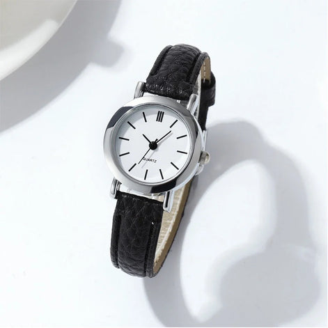 Elvara Damen Armbanduhr mit rundem Zifferblatt und Lederarmband