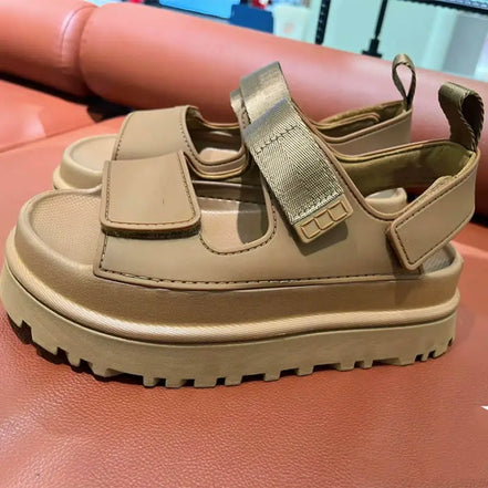 Lorvessa Damen Plateau Sandalen mit Keilabsatz und Knöchelriemen