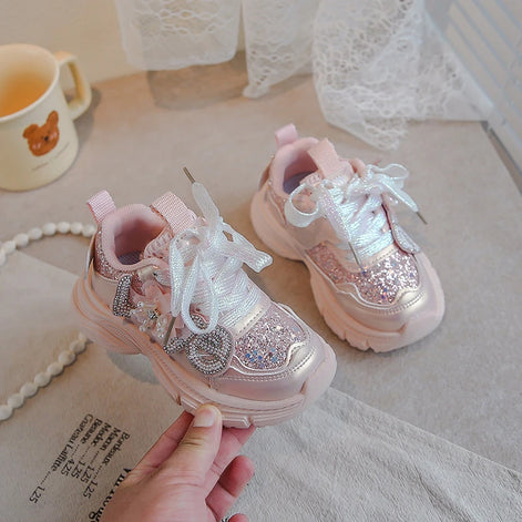 Butterina Mädchen Sneakers mit Schnürverschluss und Pailletten