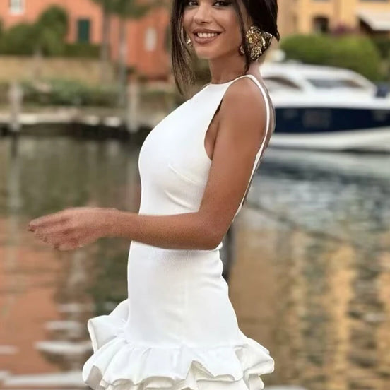Serelia Damen Minikleid mit Volants und Offenem Rücken