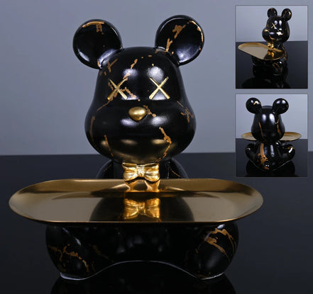 Arden Dekofigur – Bärenskulptur mit Ablageschale aus Kunstharz