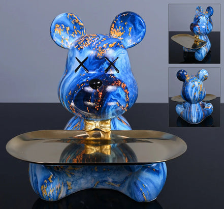 Arden Dekofigur – Bärenskulptur mit Ablageschale aus Kunstharz