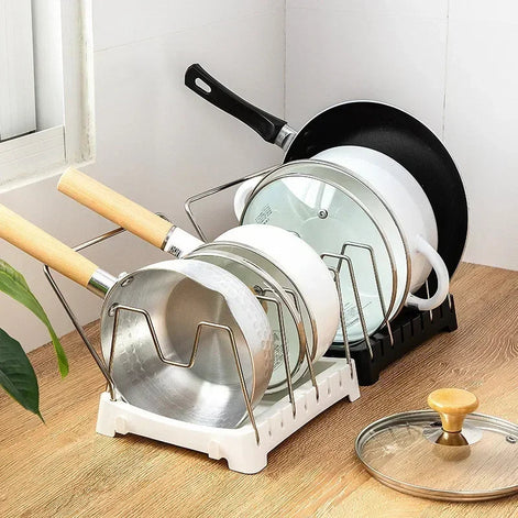 FlexStore Topf- und Pfannenhalter – Ausziehbar mit 6 Trennern und Deckelhalter