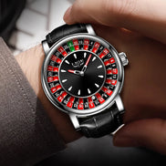 Herren Armbanduhr mit Roulette-Zifferblatt, Quarzwerk und Lederarmband – Rouvelto