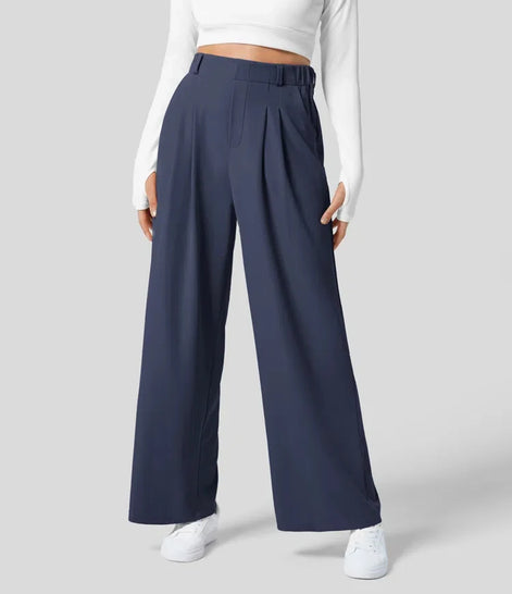 Velmoria Damen Karohose mit weitem Bein und hoher Taille