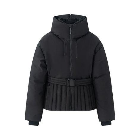 Damen Winterjacke mit Kapuze, Gürtel und wattierter Füllung – Virelta