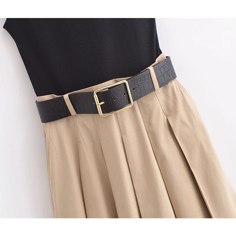 Valerina Damen Midi Kleid Ärmellos Plissiert